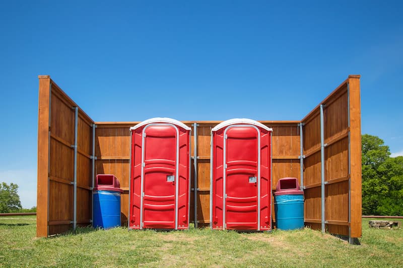 Short-term porta potty units staged for delivery in Pittsburgh, Pennsylvania